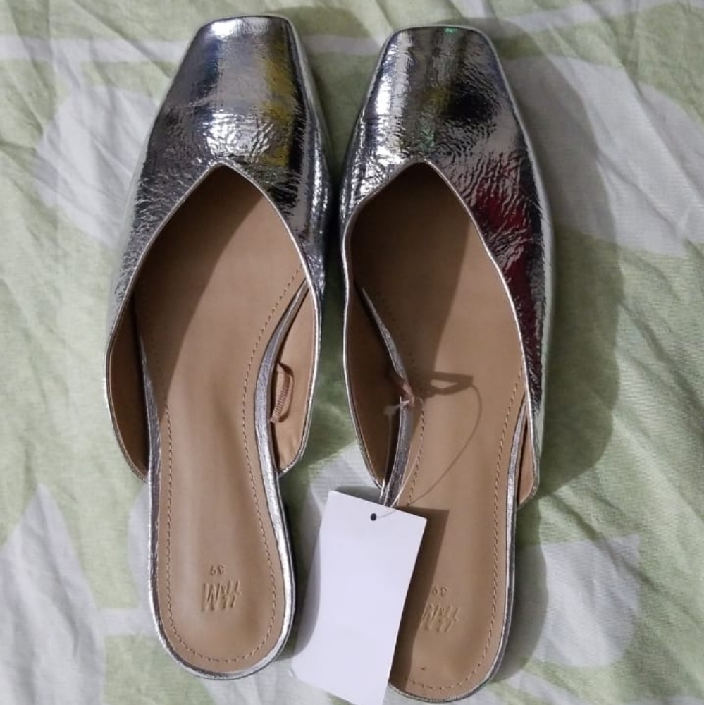 H&M Silver Metallic Backless Sandals/Shoes -  Size 39